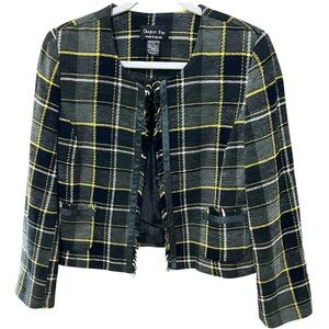 Chapter One Vintage Plaid Blazer Jacket Cropped Pockets Frayed Hem SZ 12 EUC